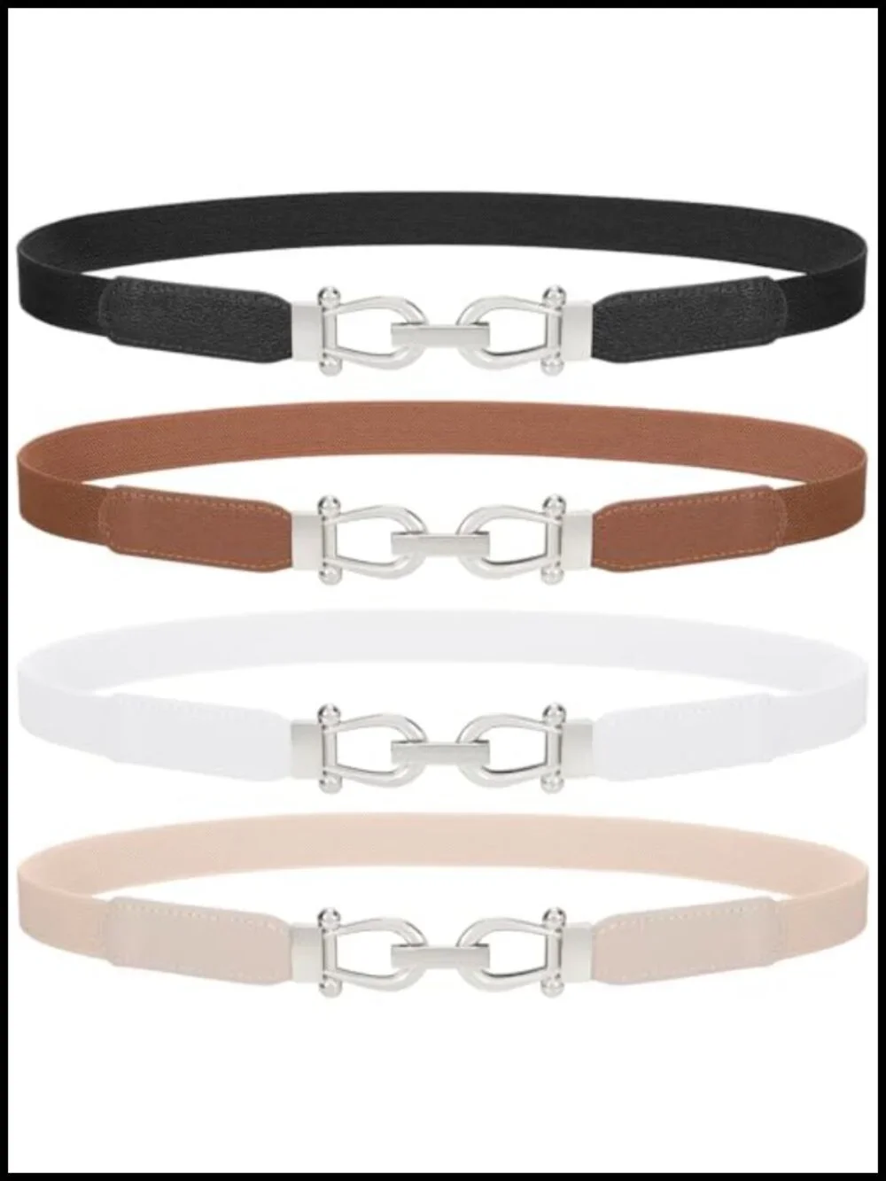4 Pack Women Skinny Elastic Belts Gold Buckle Thin Stretchy Waist Belts for